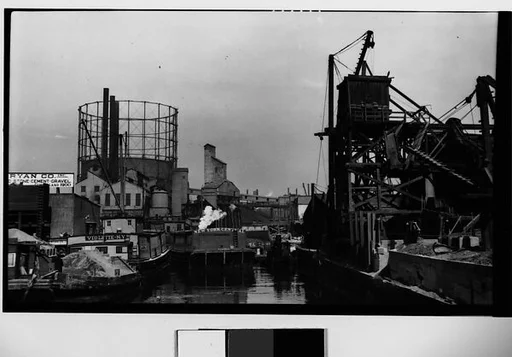[Oil Refinery, Factories, and Smokestacks on River, New York City]