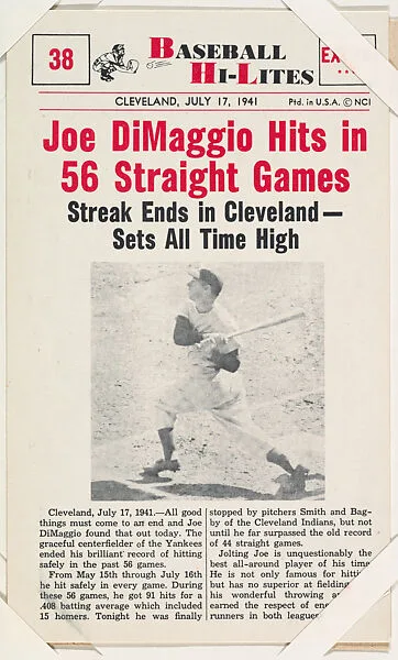 Joe DiMaggio #38 from Nu-Card Baseball Hi-Lites series (W460) — Nu-Card, Inc.