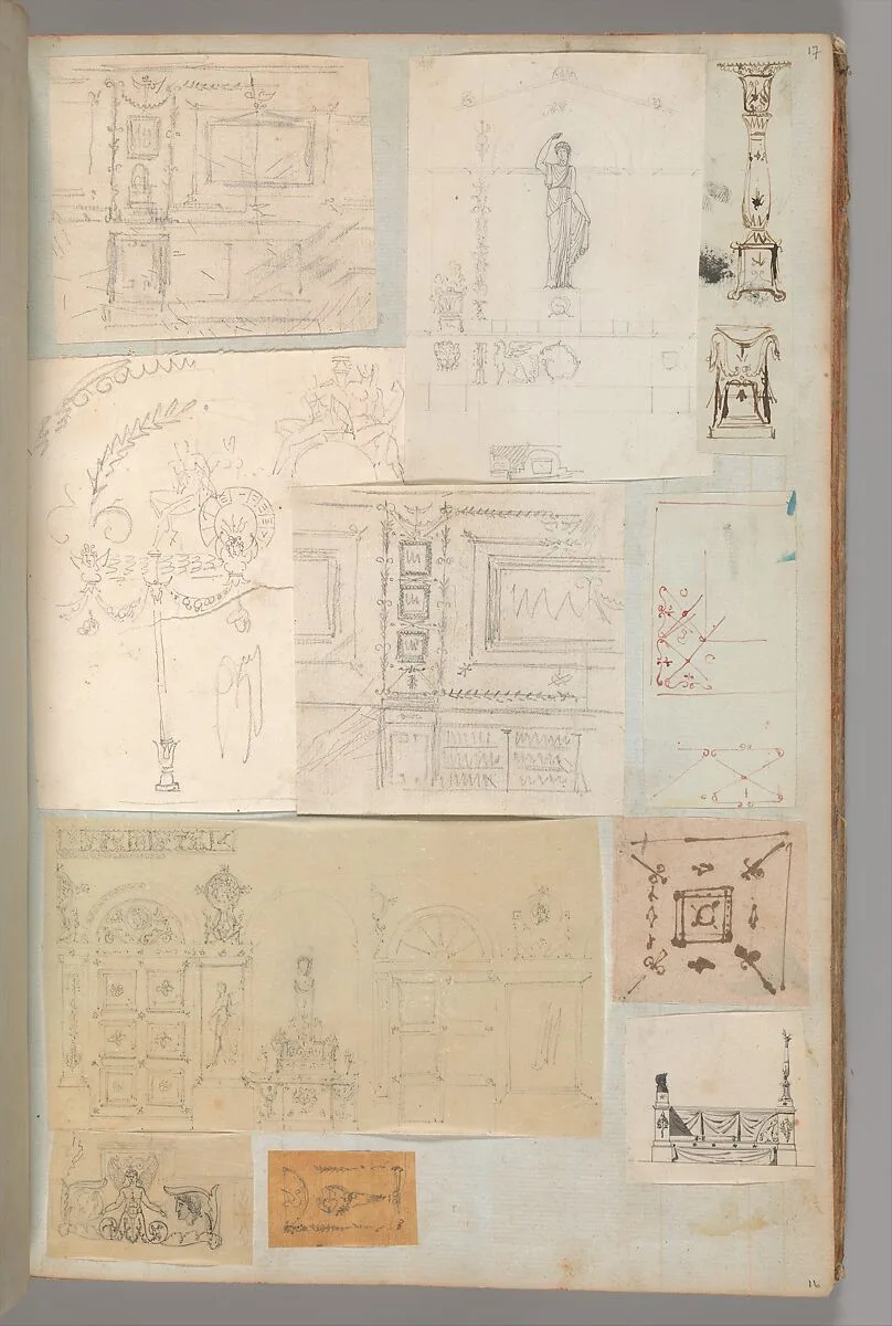 Page from a Scrapbook containing Drawings and Several Prints of Architecture, Interiors, Furniture and Other Objects — Pierre François Léonard Fontaine|Charles Percier