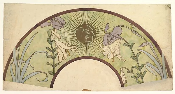Design for a Fan with Sunburst, Lilies, and Irises — Alphonse Mucha