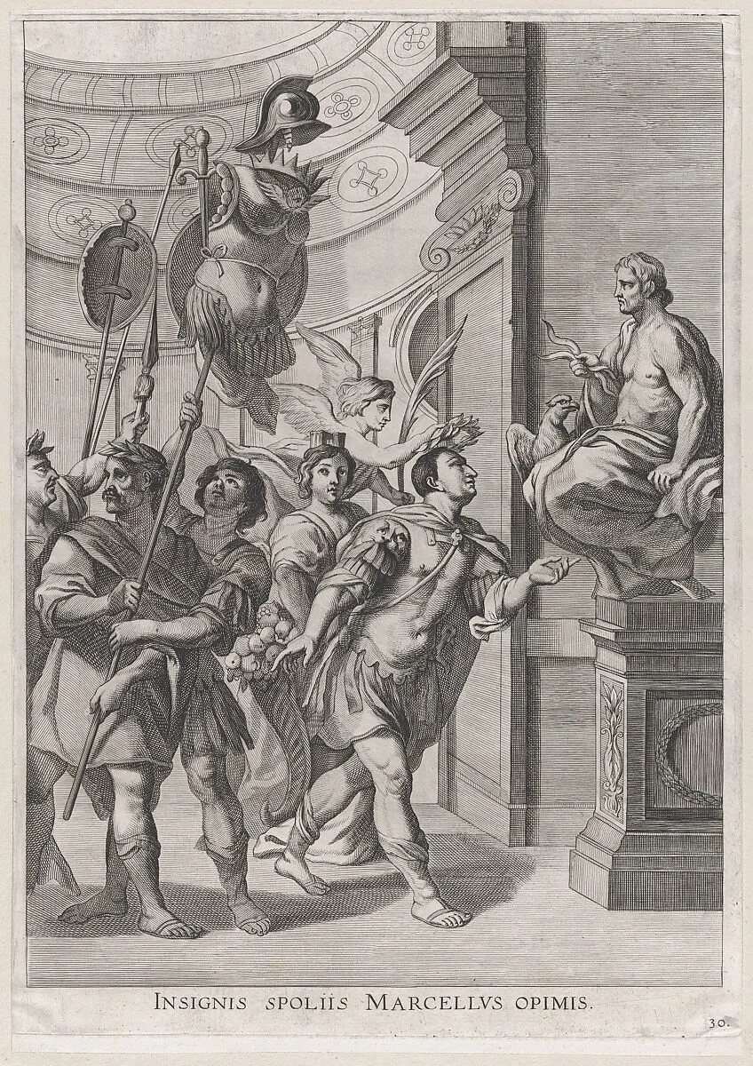 Plate 30: Marcellus dedicating the spoils of war to Jupiter; from Guillielmus Becanus's 'Serenissimi Principis Ferdinandi, Hispaniarum Infantis...' — Johannes Meursius