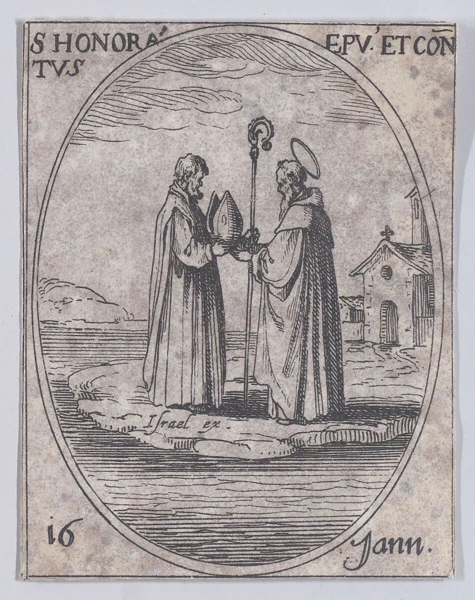 S. Honorat, évêque et confesseur (St. Honoratus, Bishop and Confessor), January 16th, from "Les Images De Tous Les Saincts et Saintes de L'Année" (Images of All of the Saints and Feast Days of the Year) — Jacques Callot|Israël Henriet
