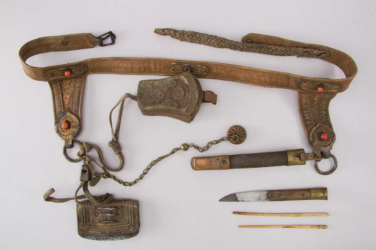 Knife with Sheath, Belt and Chopsticks — Unknown