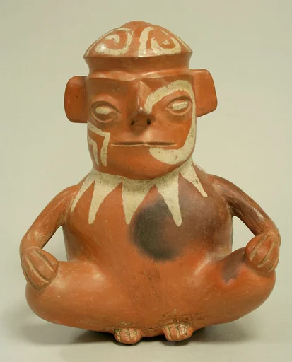 Stirrup Spout Bottle with Seated Figure