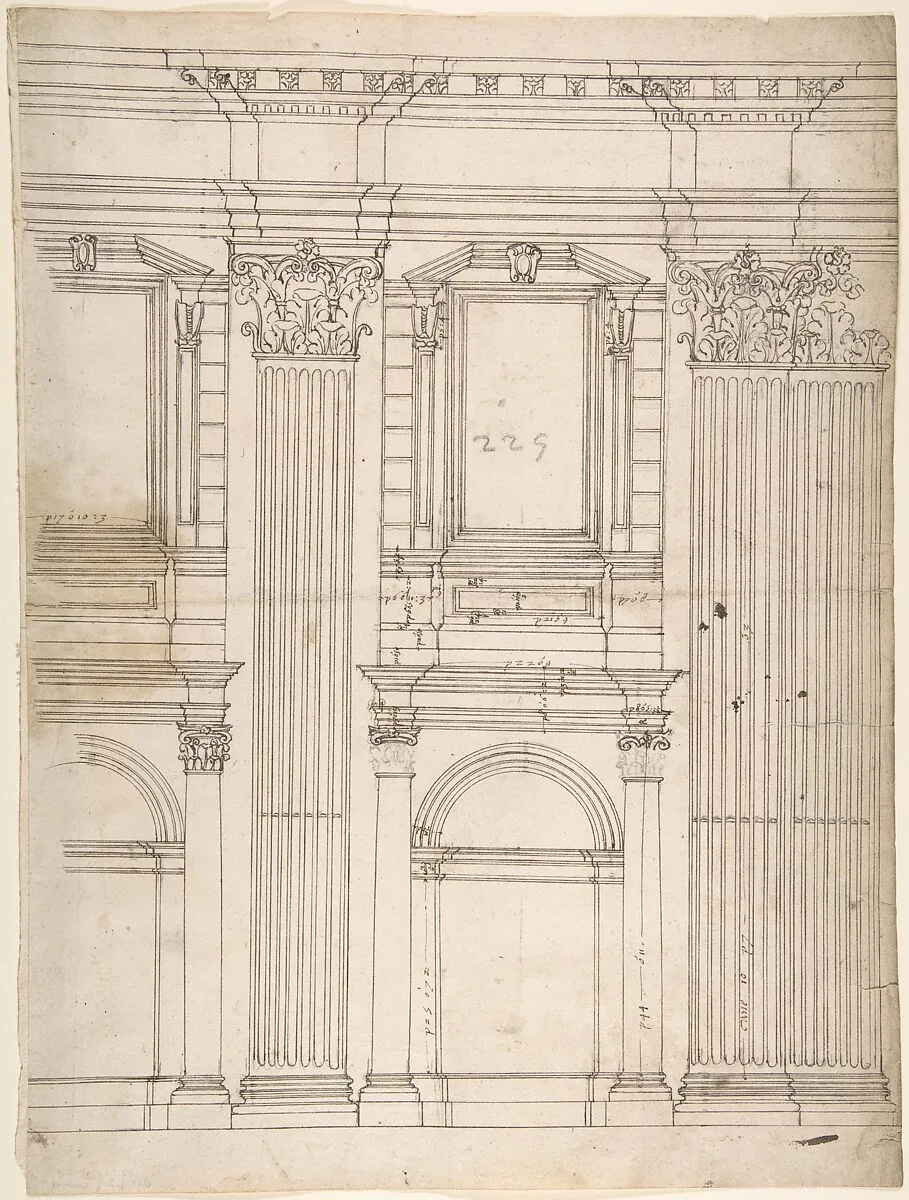 St. Peter's, apse, partial elevation (recto) blank (verso) — Anonymous, French, 16th century