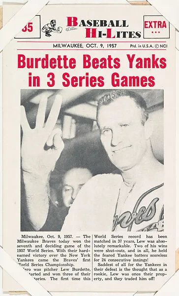 Lew Burdette #35 from Nu-Card Baseball Hi-Lites series (W460) — Nu-Card, Inc.