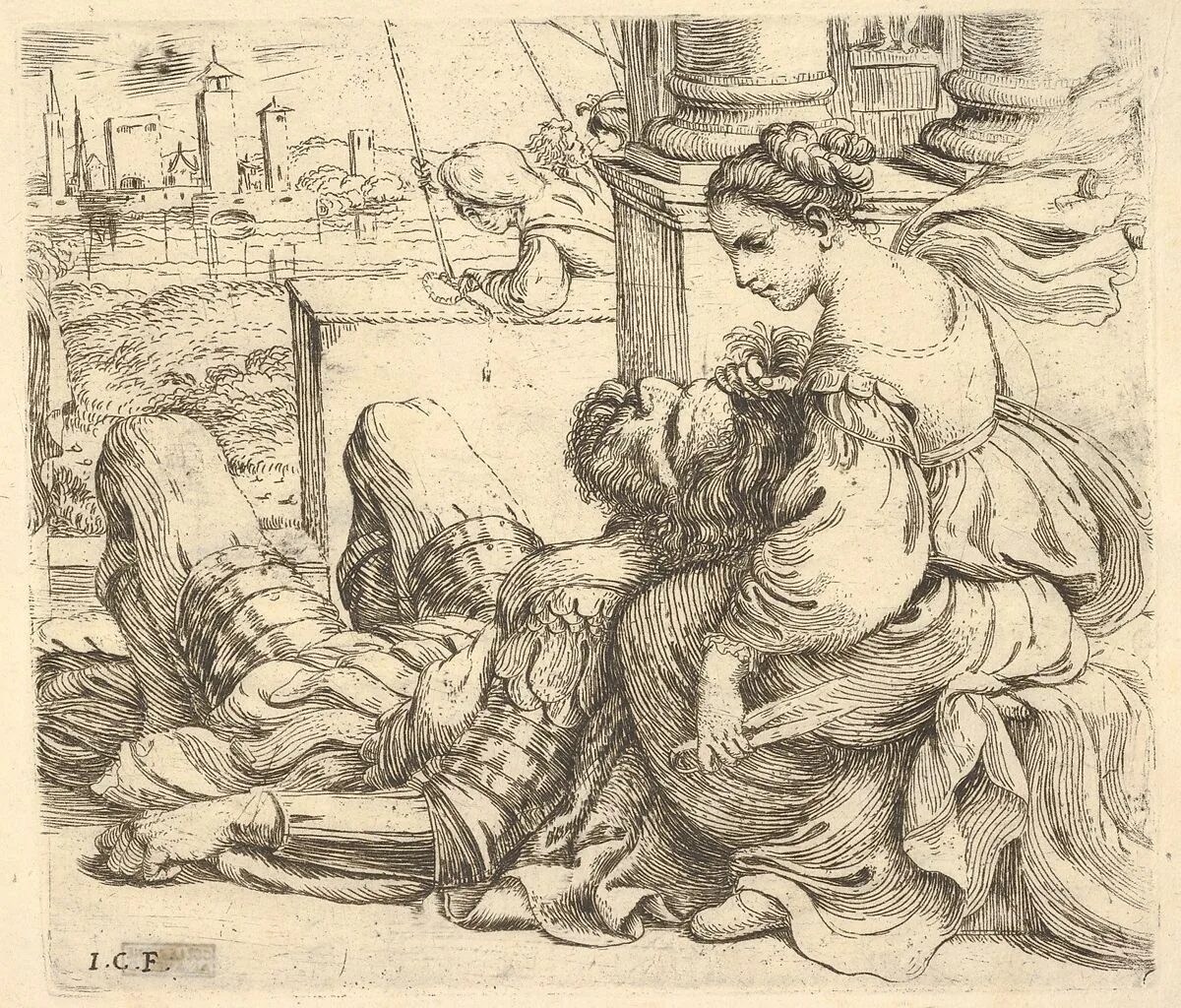 Delilah holding Samson's hair and a pair of scissors — Giuseppe Caletti, called Cremonese