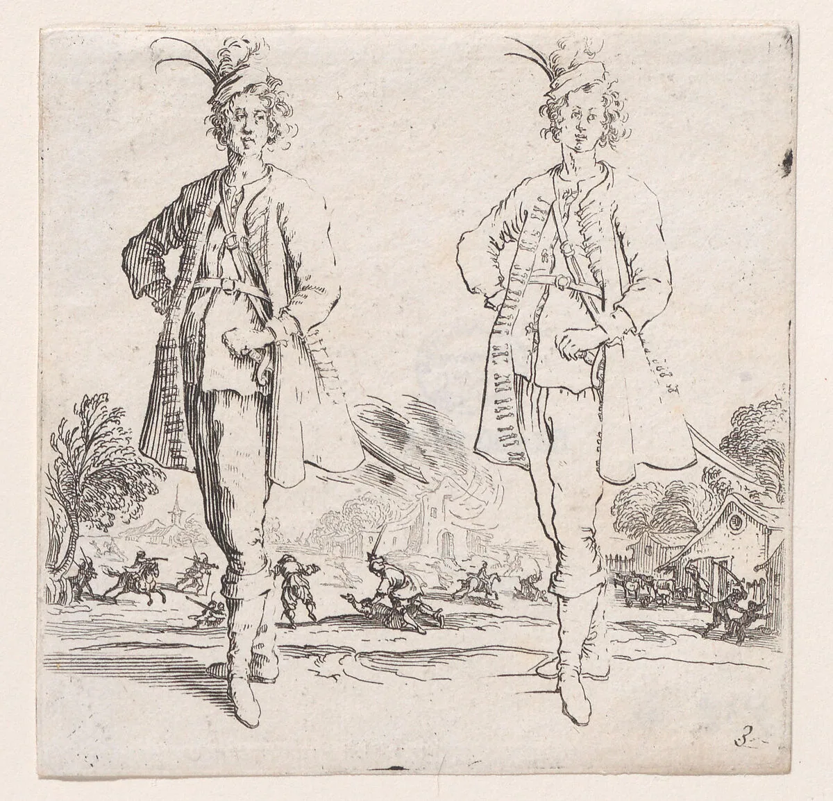 Le Turc Vu de Face, La Main Droite Posée sur la Hanche (Front View of the Turk, Right Hand Placed on Hip), from Varie Figure (Various Figures), plate 3 — Jacques Callot