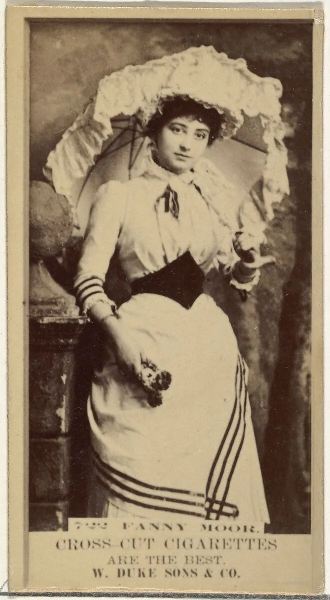 Card Number 722, Fanny Moor, from the Actors and Actresses series (N145-3) issued by Duke Sons & Co. to promote Cross Cut Cigarettes — W. Duke, Sons & Co.