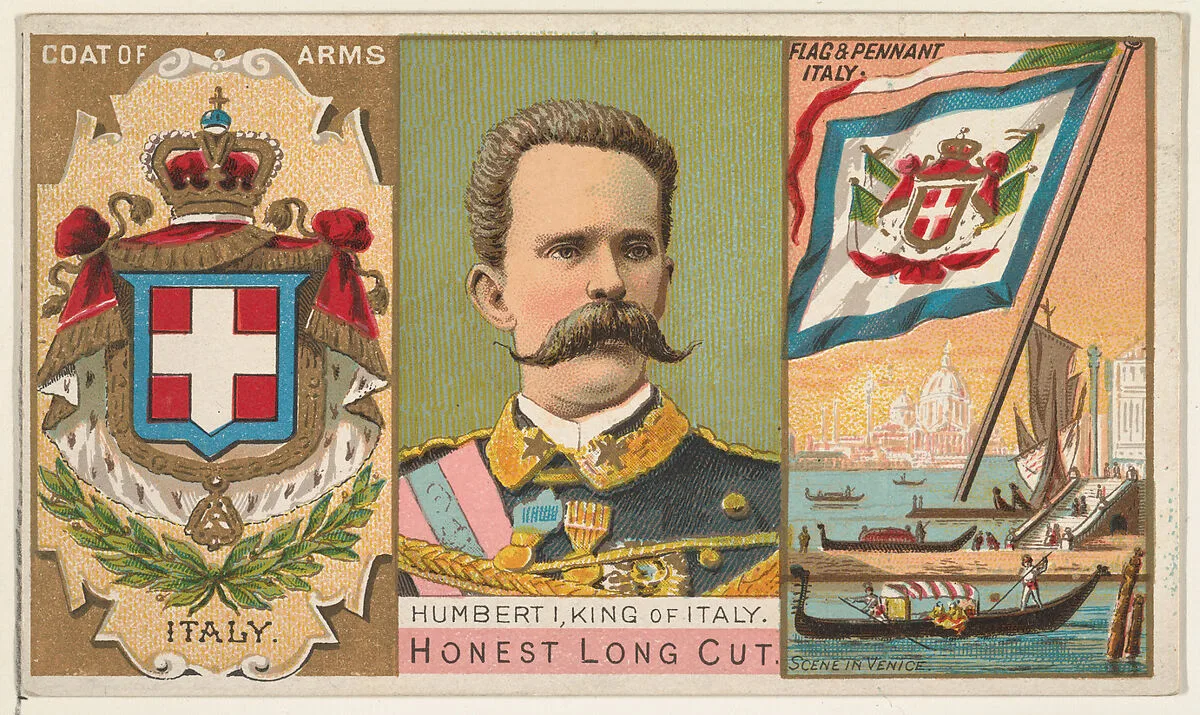 Humbert I, King of Italy, from the Rulers, Flags, and Coats of Arms series (N126-1) issued by W. Duke, Sons & Co. — W. Duke, Sons & Co.