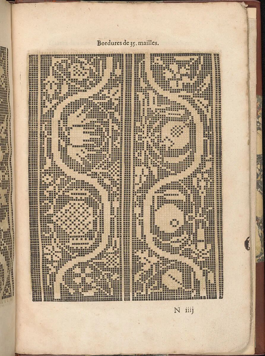 Les Secondes Oeuvres, et Subtiles Inventions De Lingerie du Seigneur Federic de Vinciolo Venitien, page 52 (recto) — Federico de Vinciolo|Jean Le Clerc|Catherine de Bourbon