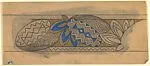 Horizontal Frieze with Decorative Shells and Leaves in Blue and Gray Against a Gold Background — Anonymous, French, 20th century