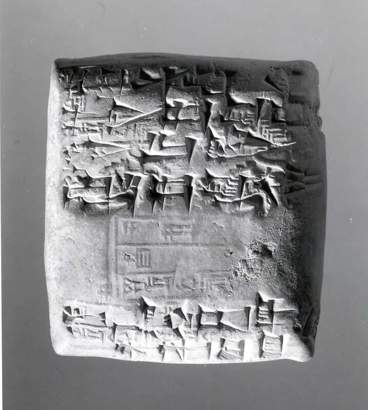 Cuneiform tablet impressed with cylinder seal: record concerning laborers needed for irrigation work — Unknown