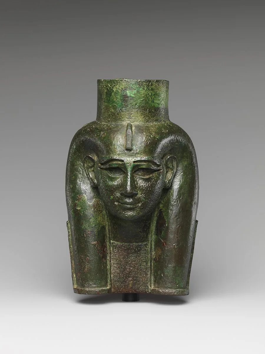 Head of a goddess, probably Mut, for attachment to a processional barque (?) — Unknown