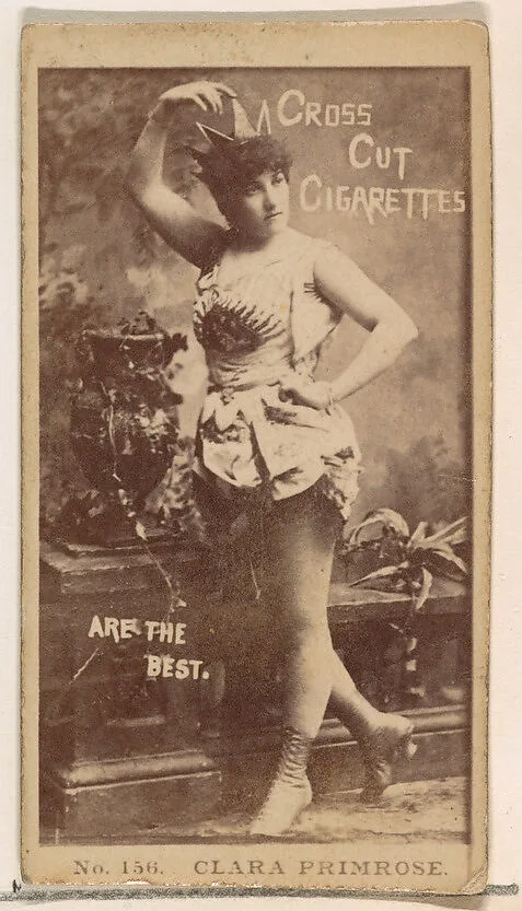 Card Number 156, Clara Primrose, from the Actors and Actresses series (N145-2) issued by Duke Sons & Co. to promote Cross Cut Cigarettes — W. Duke, Sons & Co.