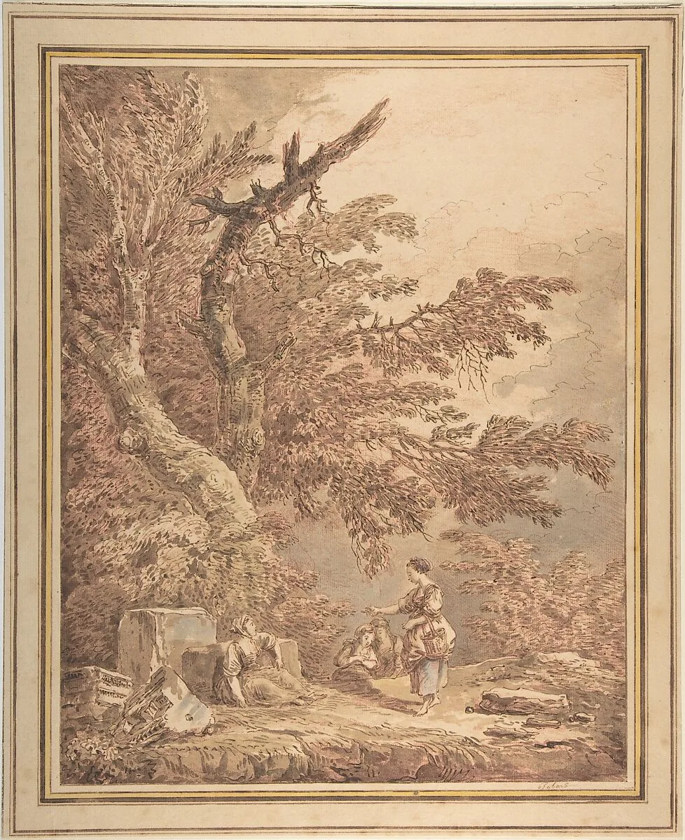 Young Women in a Landscape with Architectural Fragments — Hubert Robert