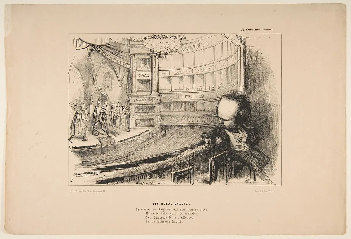 'Les Bulos Graves', Victor Hugo at his play 'Les Burgraves', from 'La Caricature' — Pannier et Cie.|Aubert et Cie|Jean-Pierre Moynet|Victor Hugo