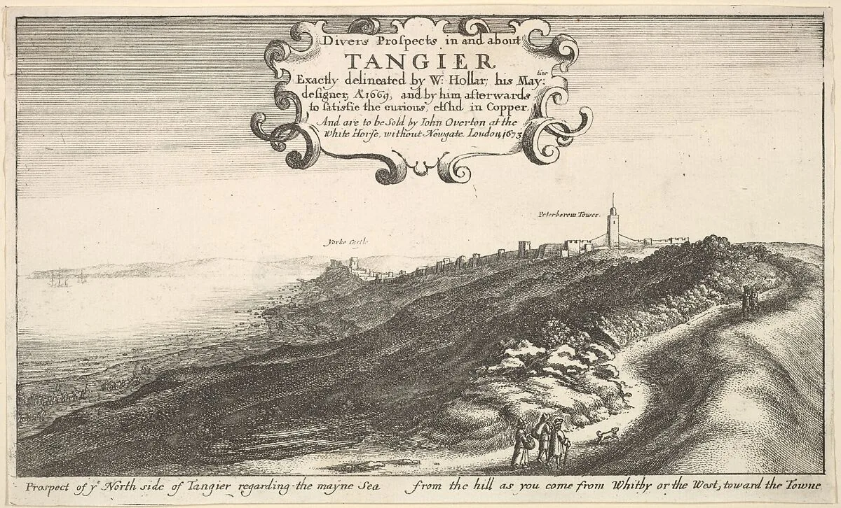 Prospect of ye North side of Tangier regarding the mayne Sea from the hill as you come from Whitby or the West, toward the Towne, from "Views of Tangier" — John Overton|Wenceslaus Hollar
