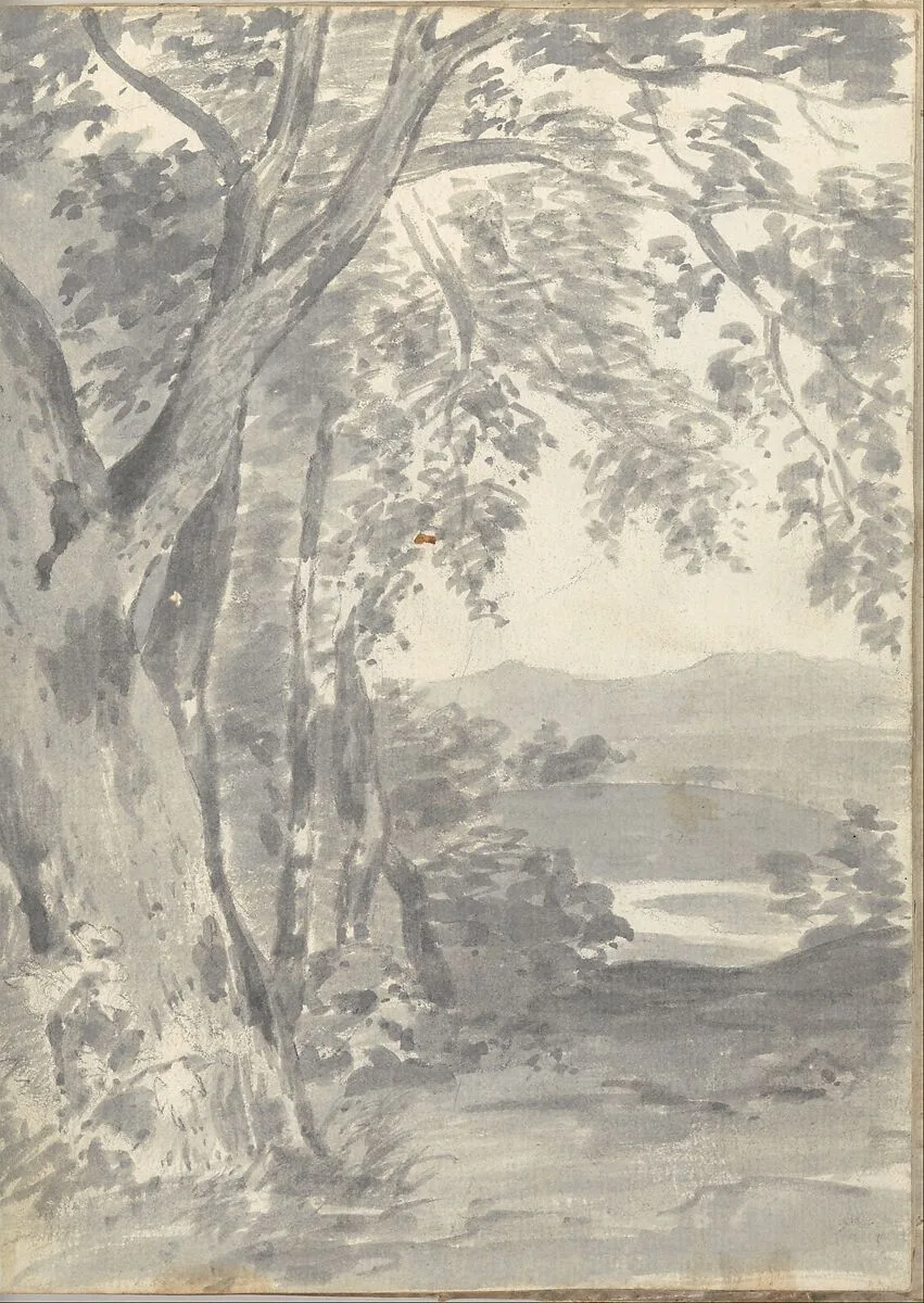 Landscape with Trees and Distant Hills (Smaller Italian Sketchbook, leaf 37 recto) — Joseph Wright (Wright of Derby)