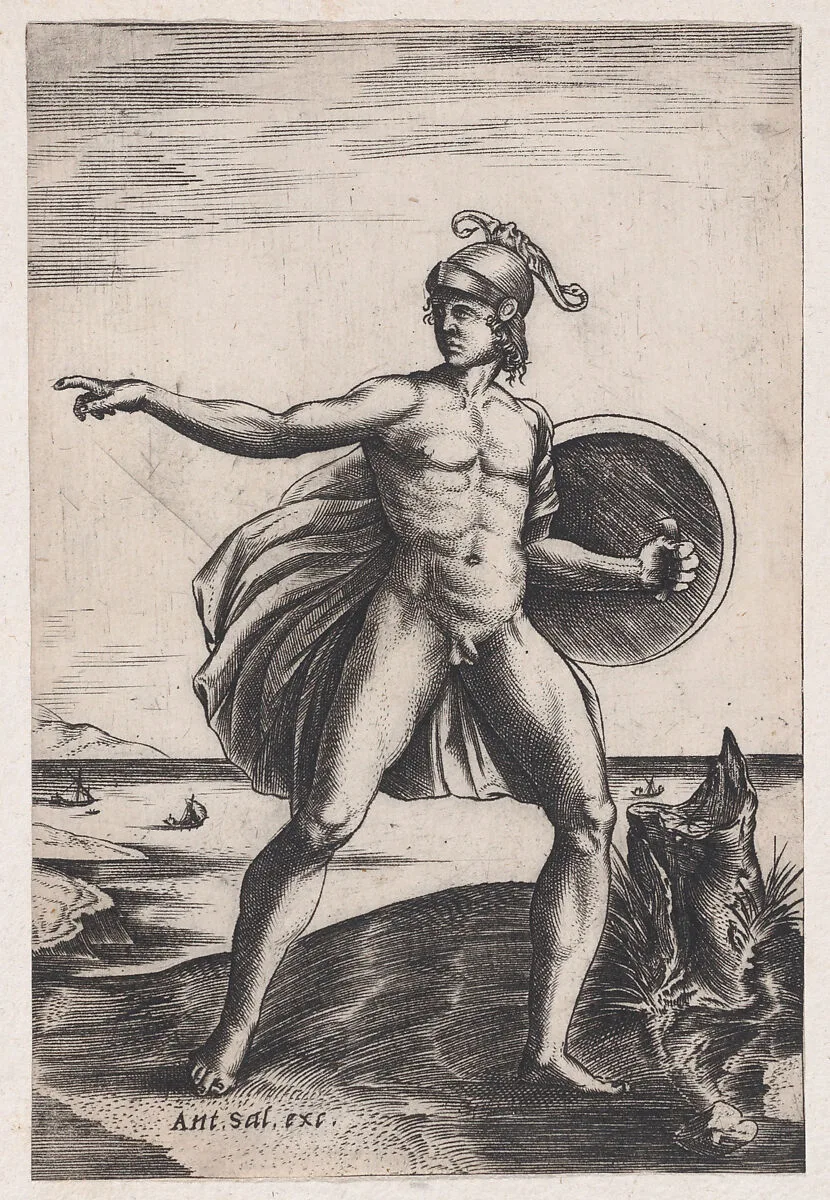 A Warrior — Agostino Veneziano (Agostino dei Musi)|Raphael (Raffaello Sanzio or Santi)