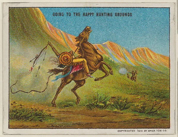 Going to the Happy Hunting Grounds, from the "Indian Life in the 60's" series (T73), issued with Hassan Cork Tip Cigarettes by the American Tobacco Company — American Tobacco Company