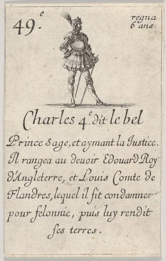 Charles 4.e- dit le bel / Prince sage..., from 'Game of the Kings of France' (Jeu des Rois de France)