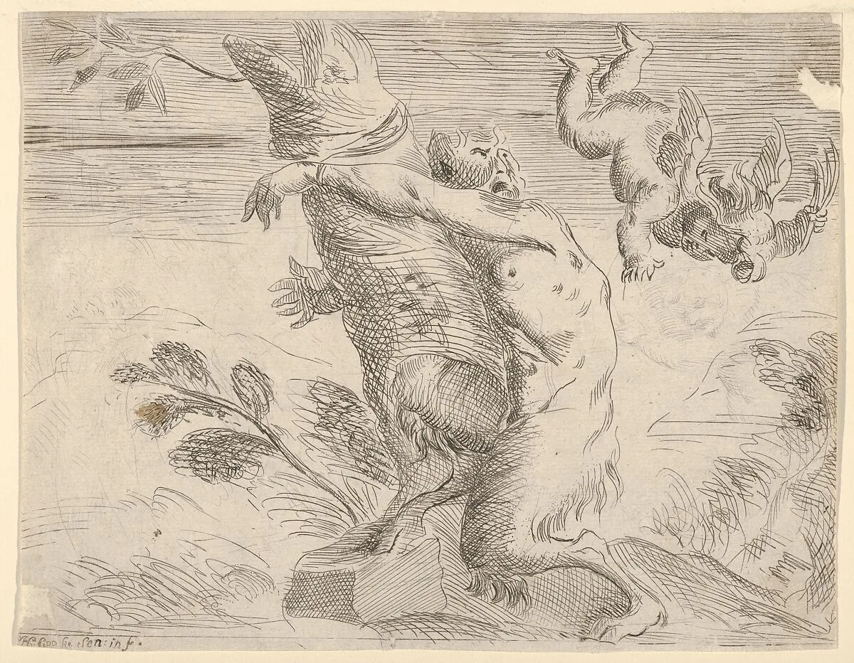 Winged putto whipping a satyr — H. Cooke, Sr.|Jusepe de Ribera (called Lo Spagnoletto)