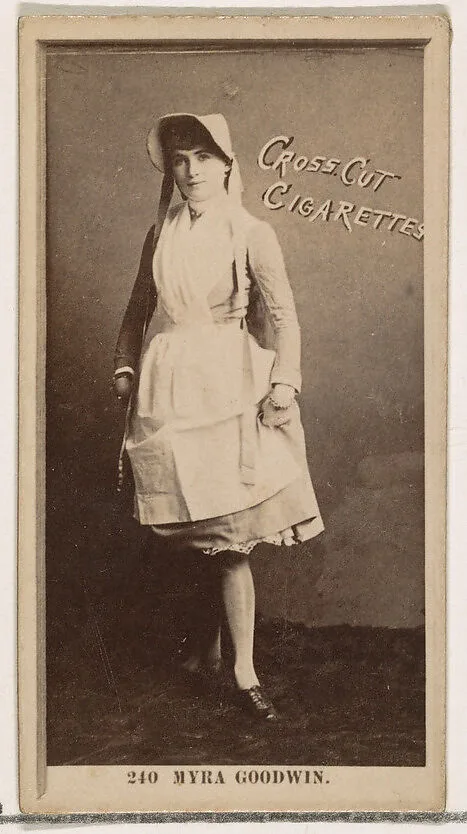 Card Number 240, Myra Goodwin, from the Actors and Actresses series (N145-2) issued by Duke Sons & Co. to promote Cross Cut Cigarettes — W. Duke, Sons & Co.