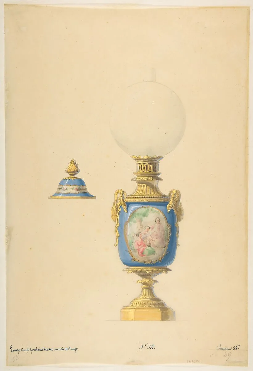 Design for an Oil Lamp and Lid — Anonymous, French, 19th century