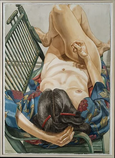 Model in Kimono on Green Bench