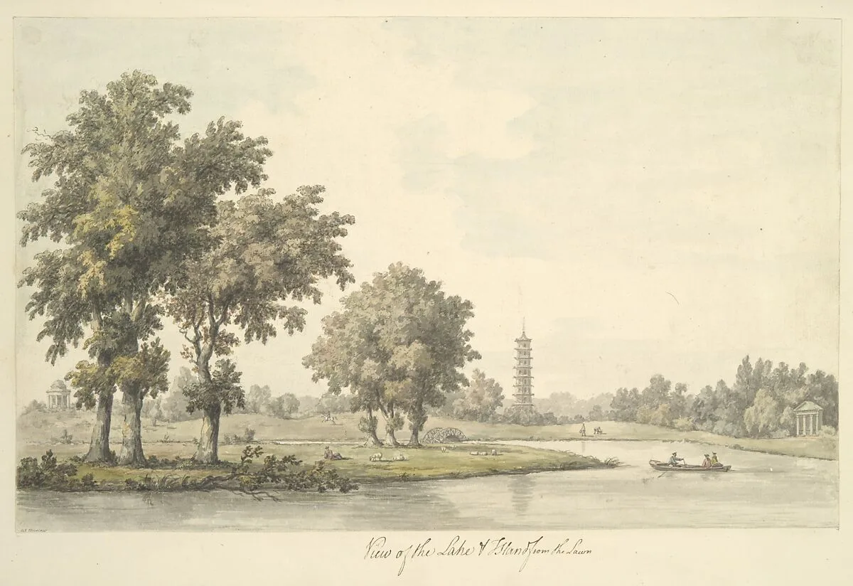 View of the Lake and the Island from the Lawn at Kew — Sir William Chambers|William Marlow