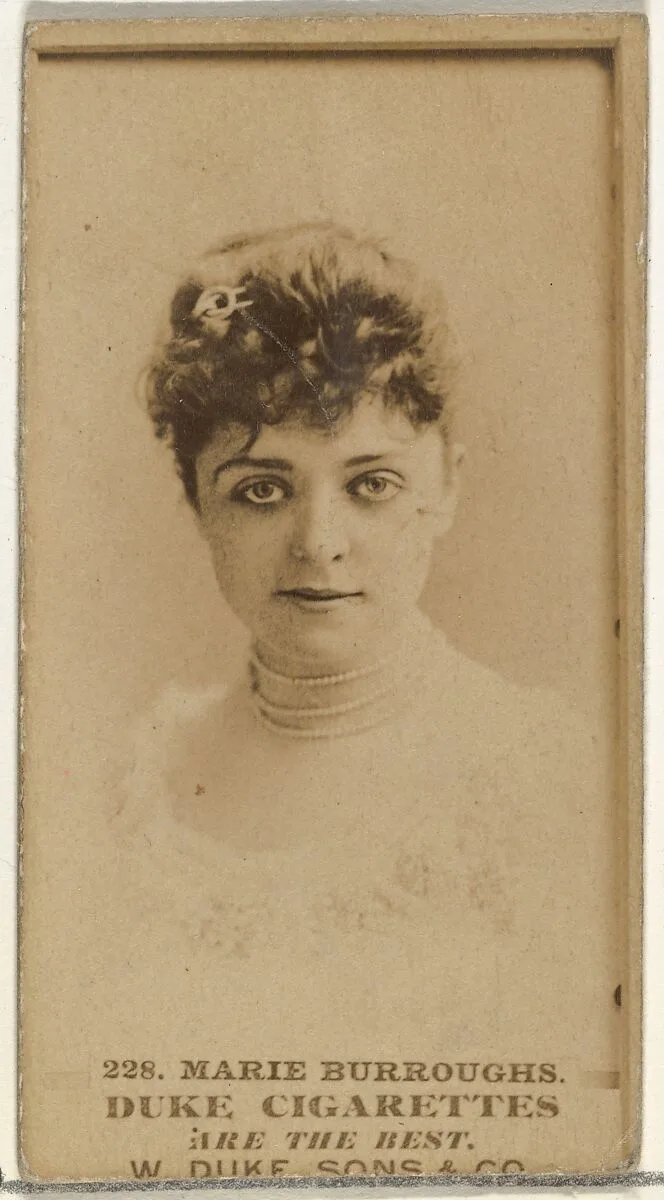 Card Number 228, Marie Burroughs, from the Actors and Actresses series (N145-7) issued by Duke Sons & Co. to promote Duke Cigarettes — W. Duke, Sons & Co.
