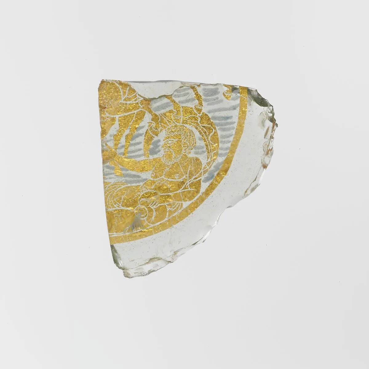 Glass bowl fragment with gold leaf and painted decoration — Unknown