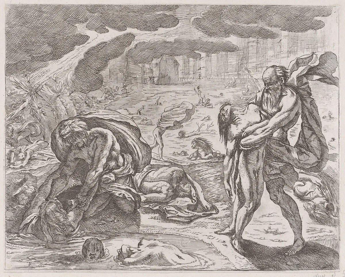 The deluge, figures being pulled from the water — Pietro Testa