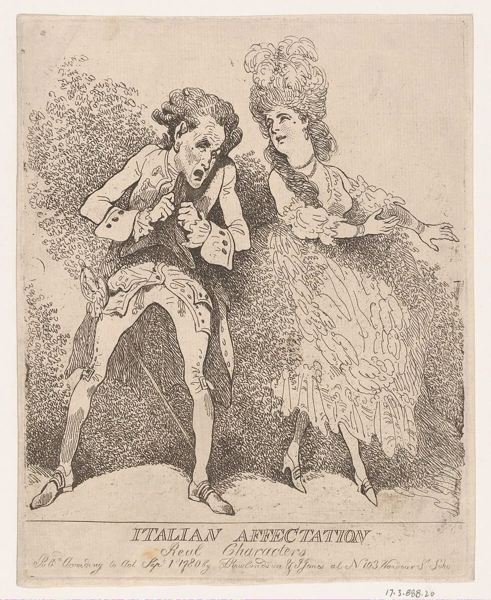 Italian Affectation, Real Characters — Thomas Rowlandson|J. Jones|Gaspare Pacchierotti
