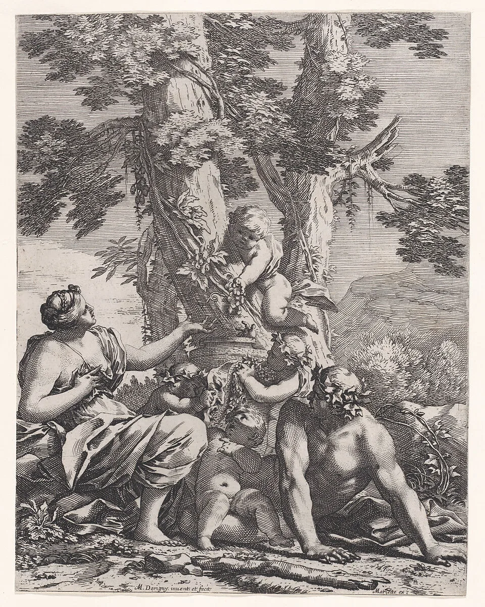 Putti and bacchantes at the bottom of a tree — Pierre Mariette|Michel Dorigny