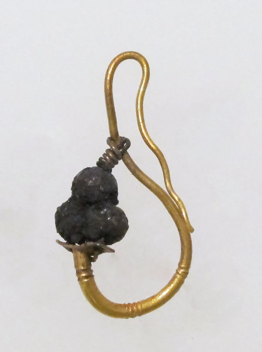 Earring, delta-shaped with beads — Unknown