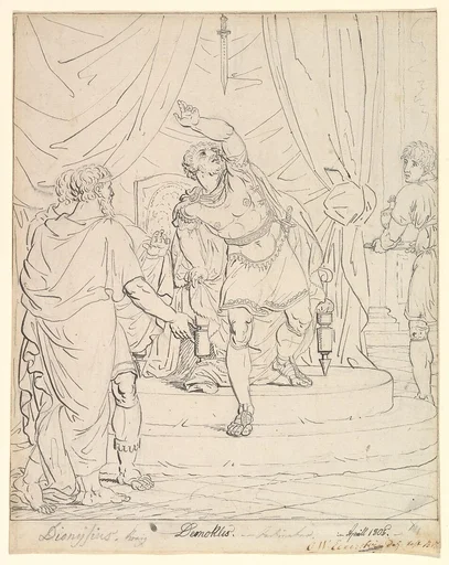 The Sword of Damocles; verso: Sketches of Man's Head and of a Figure with a Raised Arm