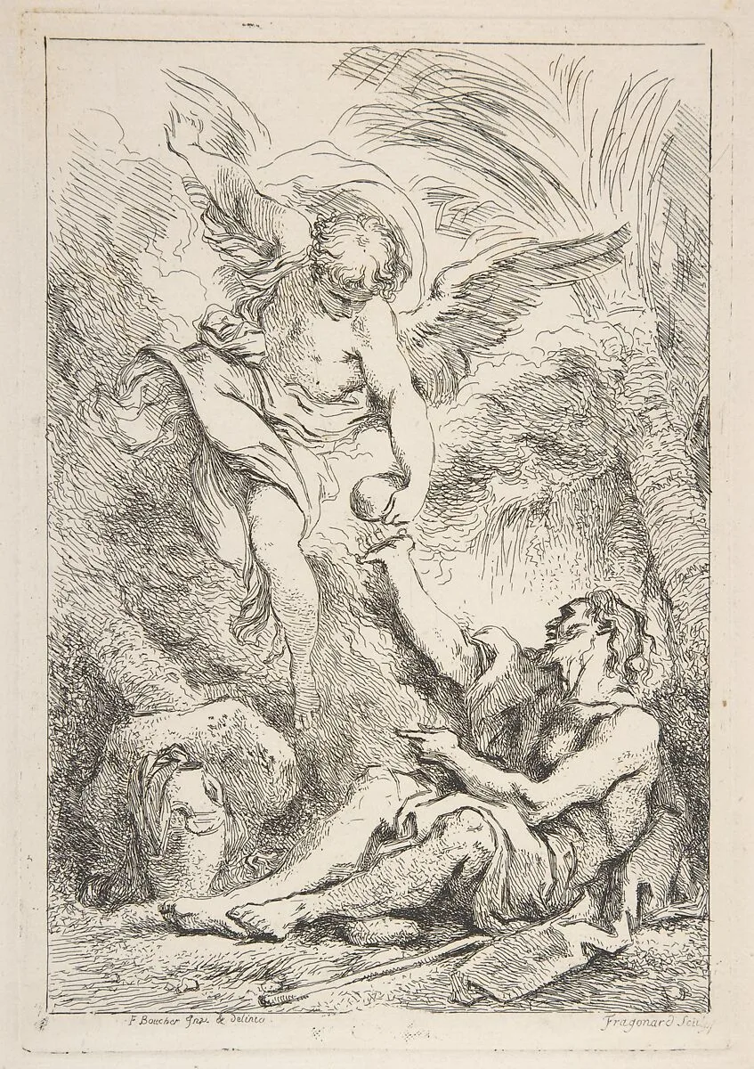 An Angel Bringing Food to a Hermit — Jean Honoré Fragonard|François Boucher