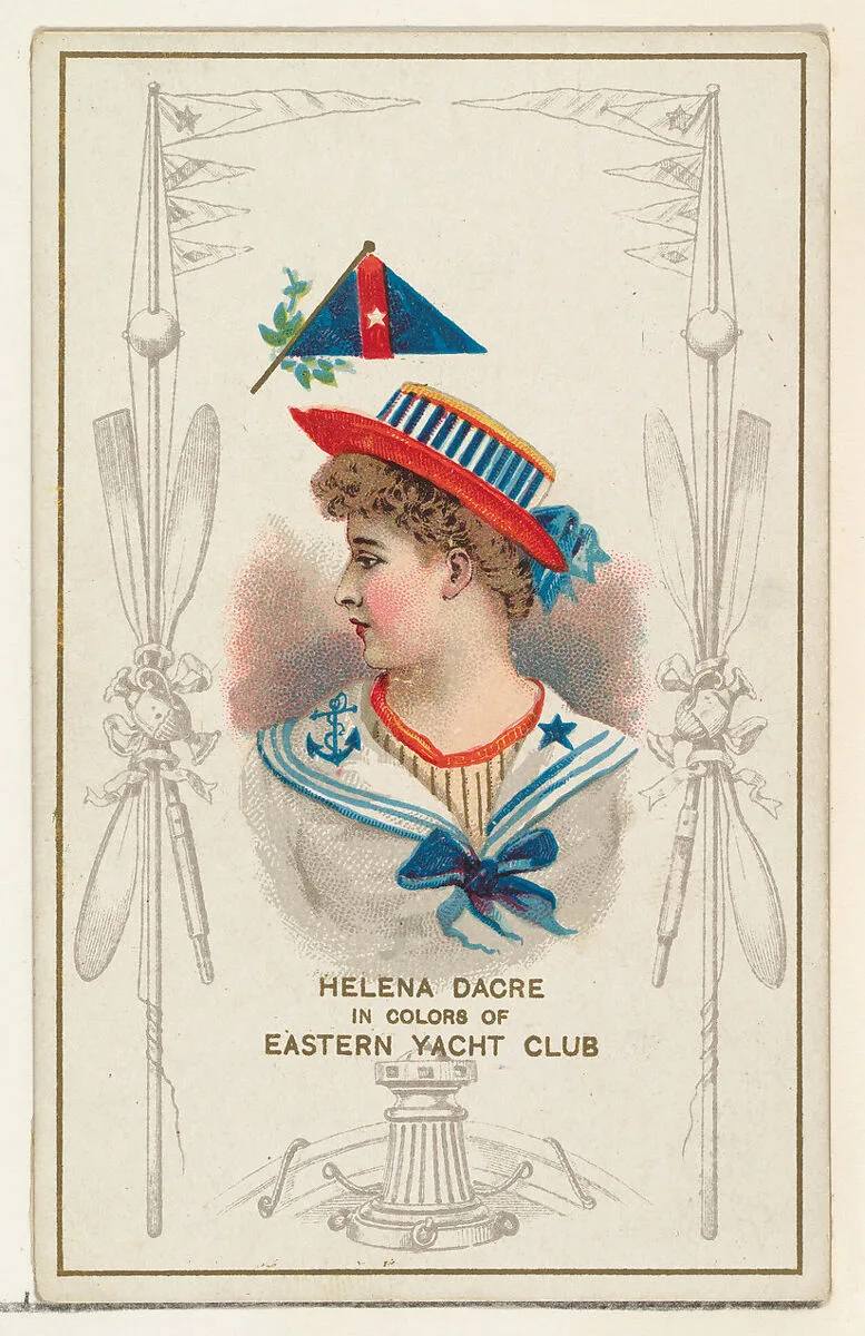 Helena Dacre in Colors of Eastern Yacht Club, from the Yacht Colors of the World series (N140) issued by Duke Sons & Co. to promote Honest Long Cut Tobacco — W. Duke, Sons & Co.
