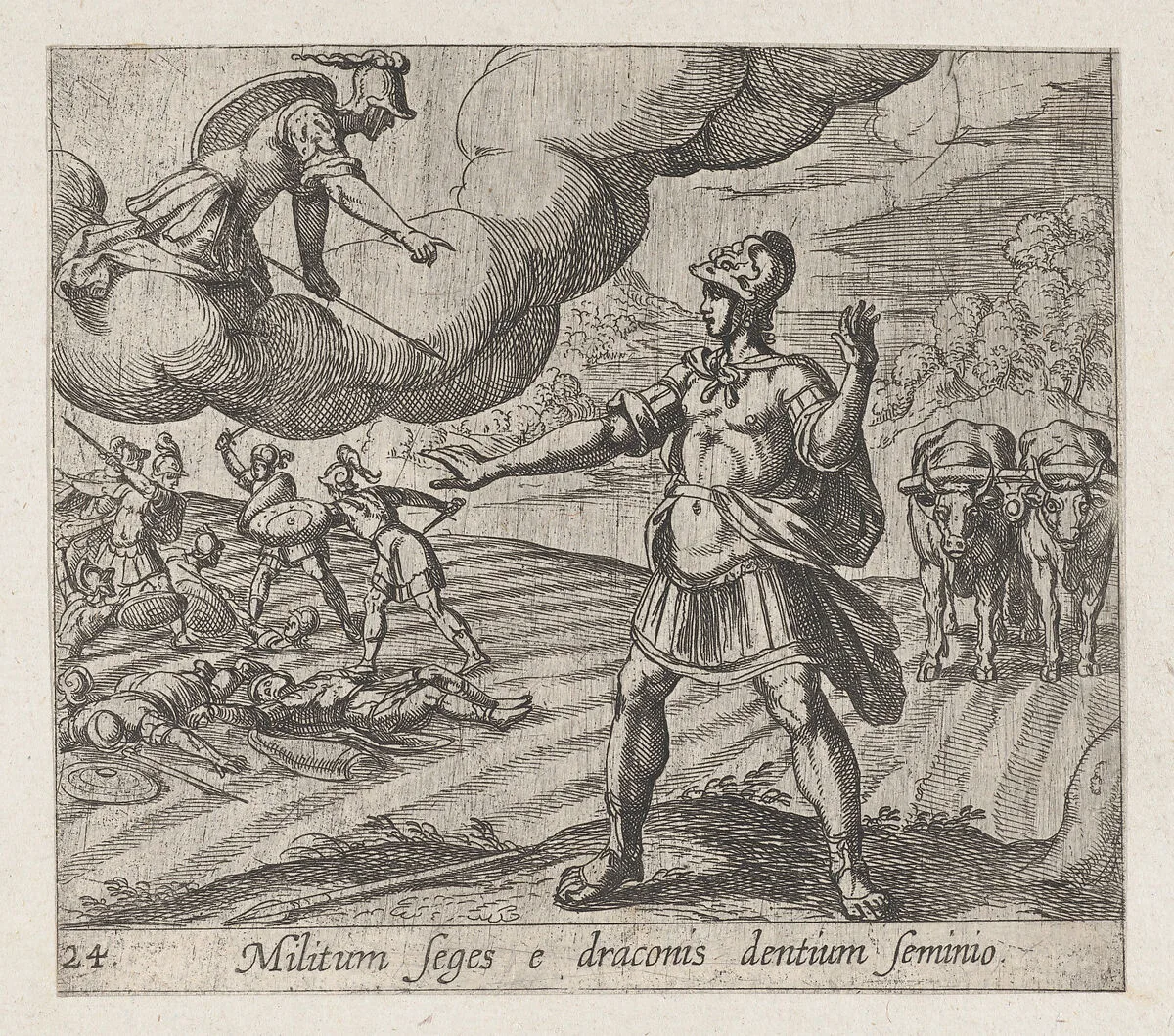 Plate 24: The Warring Men Born of the Serpent's Teeth (Militum Seges e draconis dentium seminio), from Ovid's 'Metamorphoses' — Antonio Tempesta
