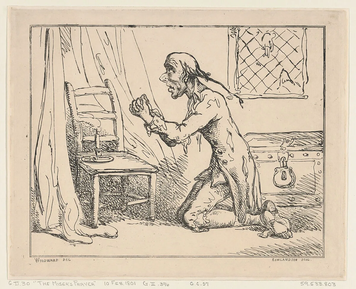 The Miser's Prayer — Thomas Rowlandson|George Murgatroyd Woodward