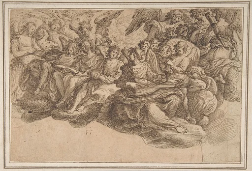 Music-Making Angels Seated on Clouds