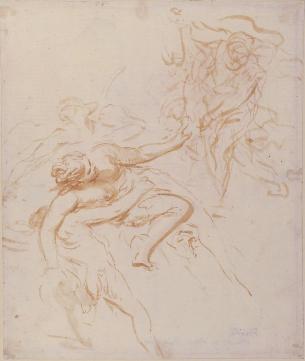 Scene of Abduction (recto); Allegorical Figure of Christian Faith, Drawn over Faint Landscape Indications (verso) — Ottaviano Dandini