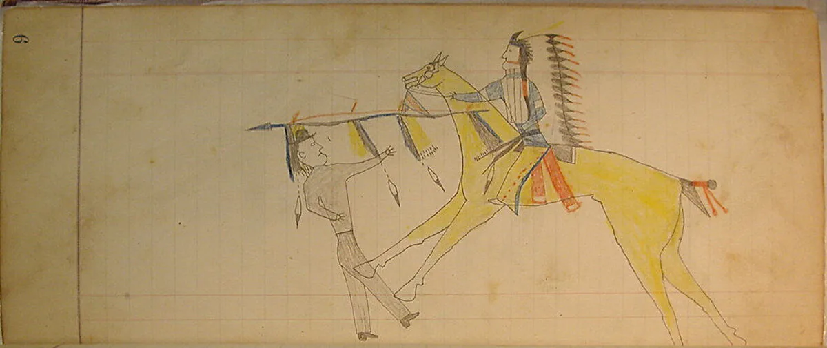 Maffet Ledger: Indian Counting Coup (yellow horse, two figures) — Unknown