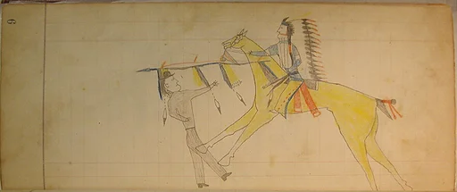 Maffet Ledger: Indian Counting Coup (yellow horse, two figures)