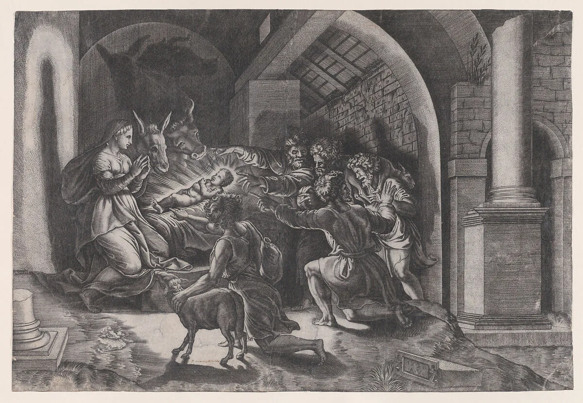 The Nativity — Agostino Veneziano (Agostino dei Musi)|Giulio Romano