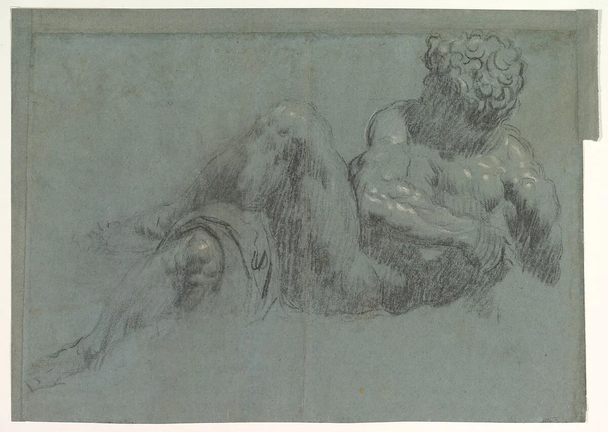 Study after Michelangelo's Giorno (recto and verso) — Jacopo Tintoretto (Jacopo Robusti)