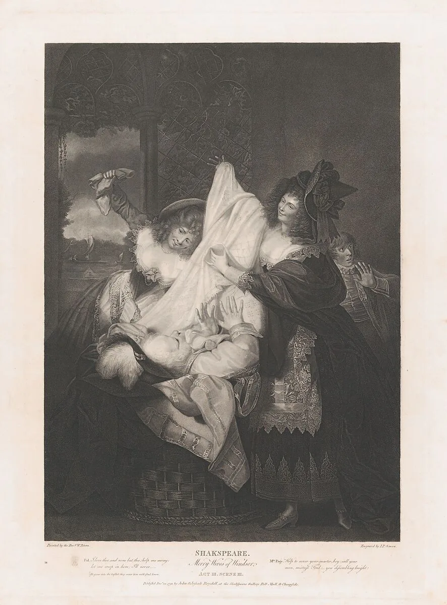 Falstaff in the Buck Basket (Shakespeare, Merry Wives of Windsor, Act 3, Scene 3) — John & Josiah Boydell|Peter Simon|William Shakespeare|Matthew William Peters|Shearjashub Spooner