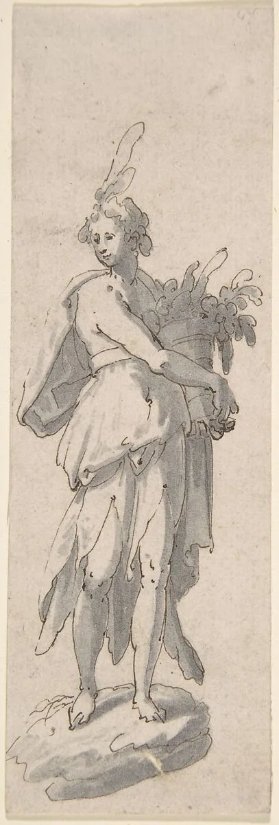 Female Holding a Plant — Anonymous, Italian, 17th century